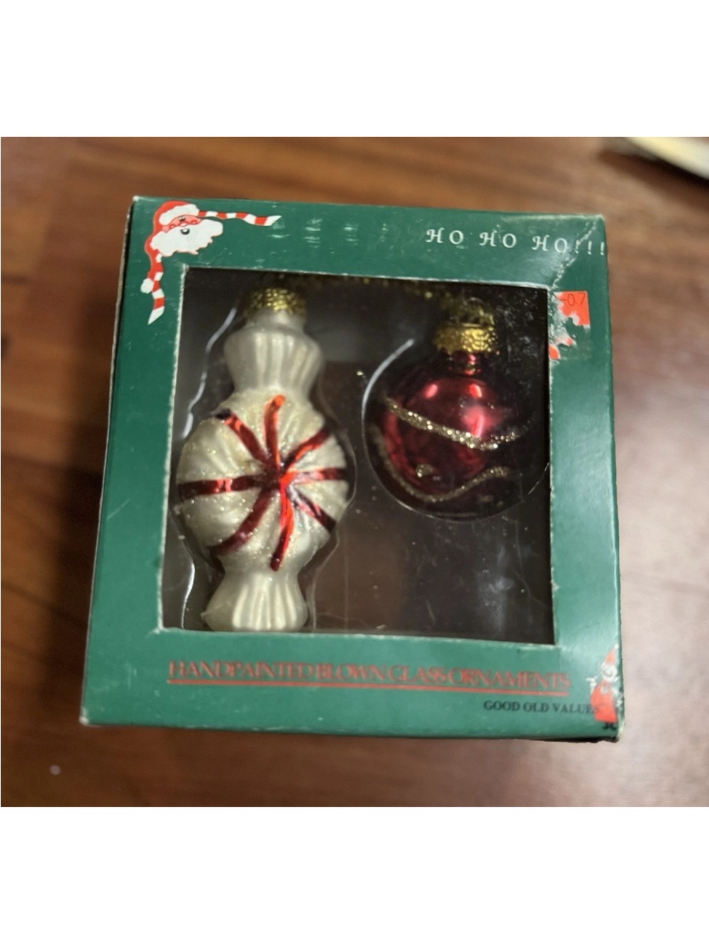 Vintage Hand-Painted White & Red Glass Holiday Ornaments - Set of 2